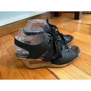 Wolky Gloriosa‎ Black Sandals Size 40/US 9 Wedge Leather Slingback Lace Up